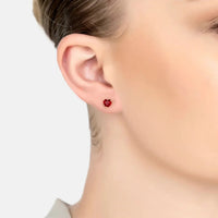 Asscher Cut Heart Stud Earrings Gold Ruby-1