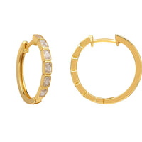 Gold hoop earrings with baguette-cut clear stones, front view pair