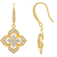 Pointed Cz Clover Flower Drop Earrings Gold-2