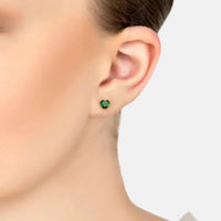Asscher Cut Heart Stud Earrings Gold Emerald-1
