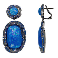 Fiorella Blue Opal Drop Earrings Silver Oxidised-2