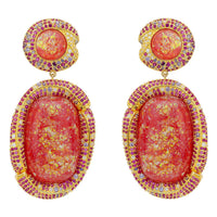 Gold drop earrings with pink opal stones and pavΓ© accents