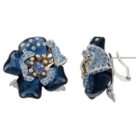 Blue Rose Flower Stud Earrings Dual Plating-2