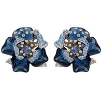 Blue Rose Flower Stud Earrings Dual Plating-0