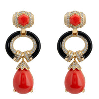 Clara Bow Coral & Enamel Drop Earrings Gold-0