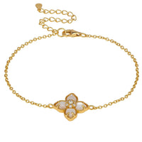 Gold bracelet with mother-of-pearl flower clover charm and linked chain