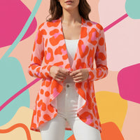 Cardigan Leopard Print | Pink & Orange Ladies Open Front Sweater