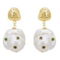 Polka Dot Baroque Pearl Drop Earrings Gold Emerald-0