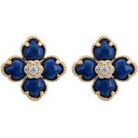 Flower Clover Lapis Lazuli Stud Earrings Gold-0