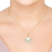 Art Deco Scallop Shell Pendant Necklace Emerald Green With Pearl Gold-1