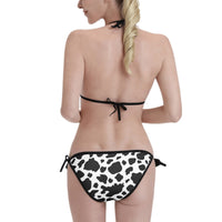 Triangle Bikini Set Black and White Cow Print Adjustable String Swimwear
