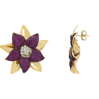 Marguerite Daisy Flower Large Stud Earrings Ruby Gold-2