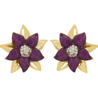 Marguerite Daisy Flower Large Stud Earrings Ruby Gold-0