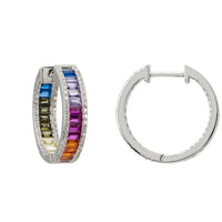 Judy Rainbow Baguette Hoop Earrings Silver-2