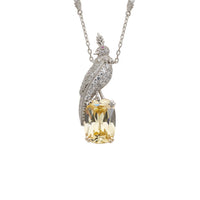 Silver love bird pendant necklace with yellow topaz gemstone
