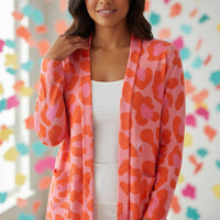 Cardigan Leopard Print | Pink & Orange Ladies Open Front Sweater