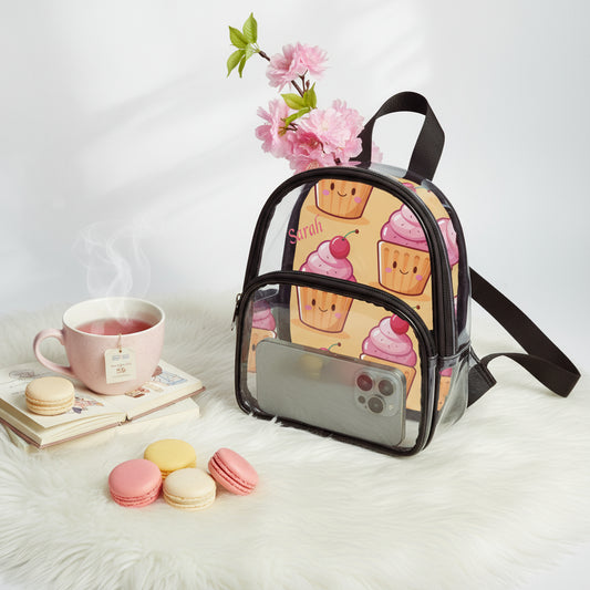 Clear Mini Backpack, Personalized PVC Bag, Custom Fun Cherry Print, Personalised Gifts For Her