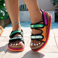 Open-toe platform sandals, side angle, multicolor straps with open toe