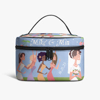 Bridesmaid Gift Makeup Bag, Custom Blue Bride Cosmetic Case, Wedding Shower Idea PU Leather