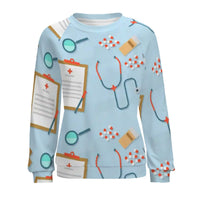 Women's Blue Nursing Sweatshirt Fun Healthcare Crewneck Pullover