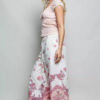 Blush lace sweetheart neck short sleeve top, angled side view