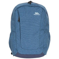 Blue Trespass ALDER backpack with front zip pocket and elastic side pockets.