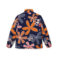 Floral Puffer Coat | Navy and Orange Floral Print Padded Coat