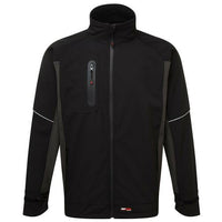 Men's black Tuffstuff Stanton softshell jacket with full zip, stand collar and chest pocket.