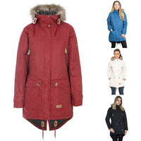 Waterproof parka jacket in burgundy with faux-fur hood and multiple utility pockets