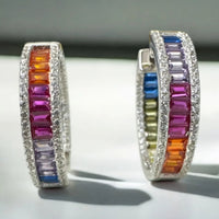 Judy Rainbow Baguette Hoop Earrings Silver-3