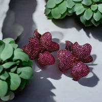 Flower Large Stud Earrings Ruby Rose Gold-3