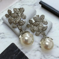 Flowers Pearl Earrings Silver White-4