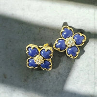 Flower Clover Lapis Lazuli Stud Earrings Gold-3