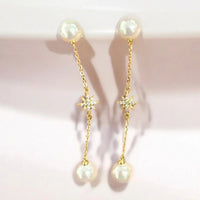 Falling Star Pearl Drop Earrings Gold-3