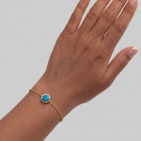 Round Blue Opal Bracelet Gold CZ-1