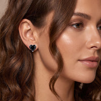 Amore Heart Black Spinel Stud Earrings Silver-1