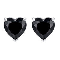 Amore Heart Black Spinel Stud Earrings Silver-0