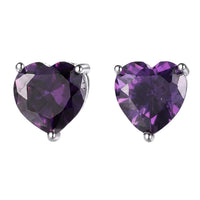 Amore Heart Amethyst Stud Earrings Silver-0