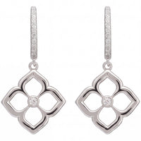 Open Pointed Clover Flower Drop Earrings Silver-0