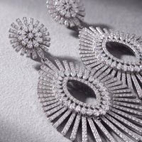 Geometria Sunburst Statement Drop Earrings Silver-3
