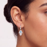 Hamsa Hand Drop Earrings Silver-1