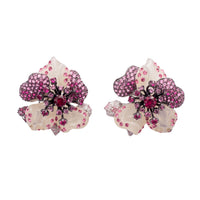 White Jade Ruby Rose Flower Stud Earrings Silver-0