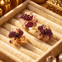 White Jade Ruby Rose Flower Stud Earrings Silver-3