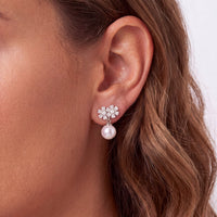 Bouquet And Pearl Drop Earrings Silver-1