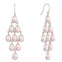 Silver-tone pearl teardrop chandelier earrings set, left and right pair view