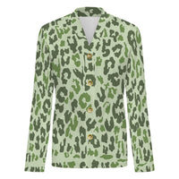 Green Leopard Print Buttoned Cardigan
