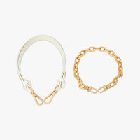 White shoulder strap and gold chain component for plaid shoulder bag