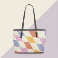 Checkered Tote Bag | Large Multicolor Retro Wavy Leather Purse