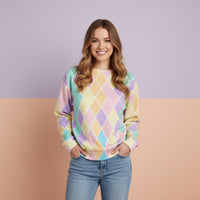 Diamond Pattern Sweater | Preppy Argyle Aesthetic Unisex Pullover