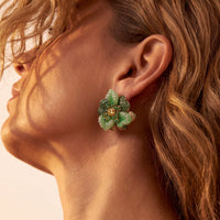 Jade Rose Flower Stud Earrings Gold-4